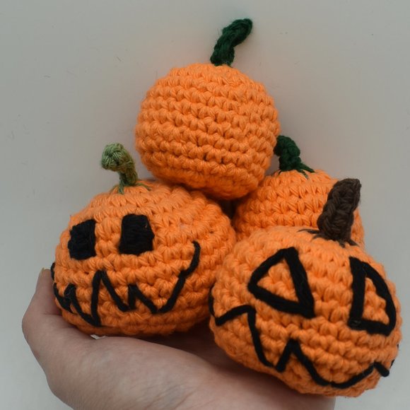 Handcrafted Crochet Catnip Pumpkin Cat Toys Set of Four